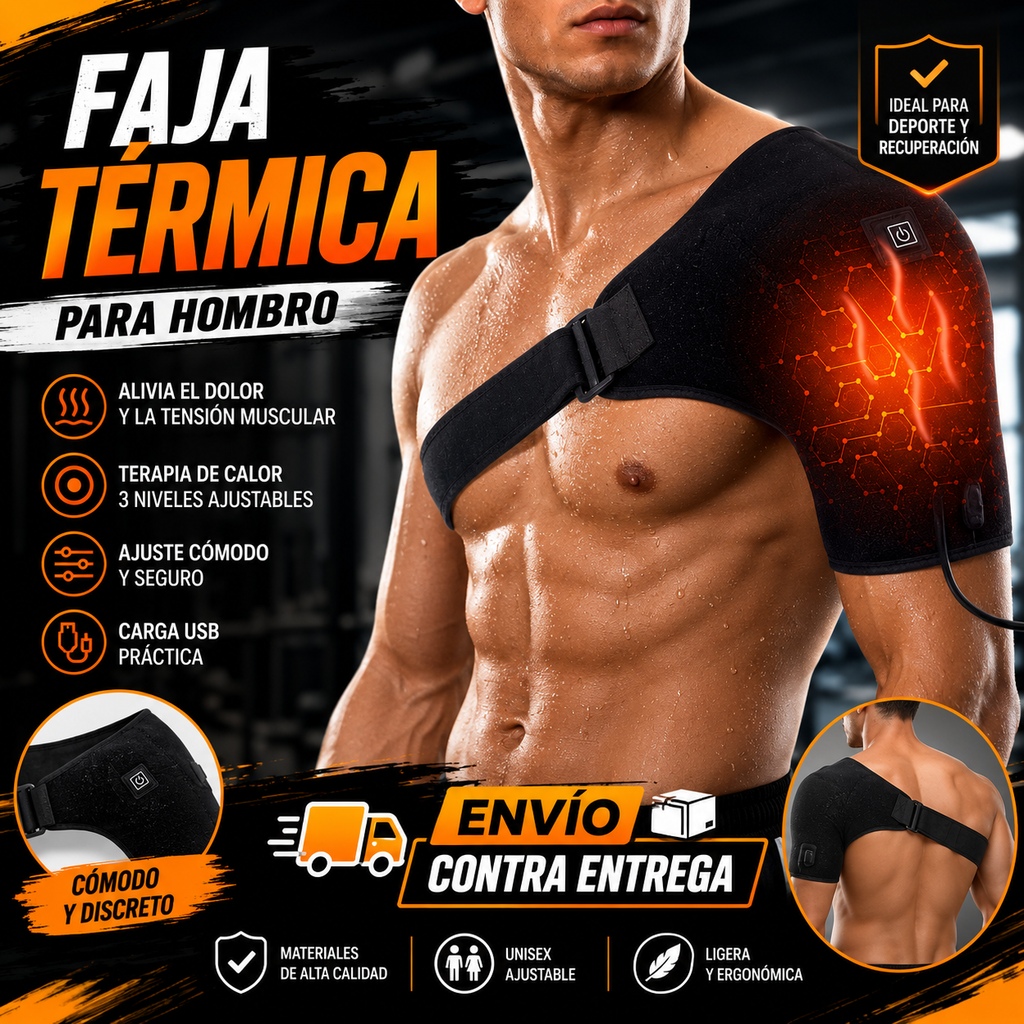 🔥 Hombrera Faja Térmica para hombre Electrica | 💆‍♂️ Alivio del Dolor de Hombro | ⚡ 3 Niveles de Calor | 🚚 Contra Entrega