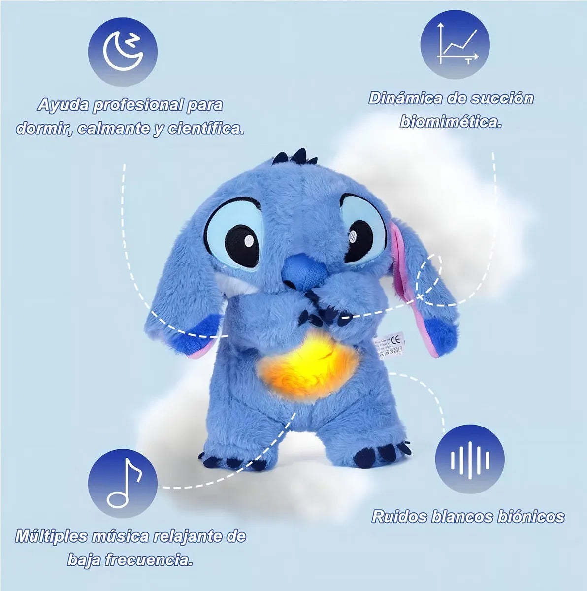 🧸💙 Peluche Stitch Juguete Que Respira y Alivia la Ansiedad con Luz y Sonidos ✨🧸 Antiansiedad