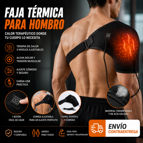 🔥 Hombrera Faja Térmica para hombre Electrica | 💆‍♂️ Alivio del Dolor de Hombro | ⚡ 3 Niveles de Calor | 🚚 Contra Entrega