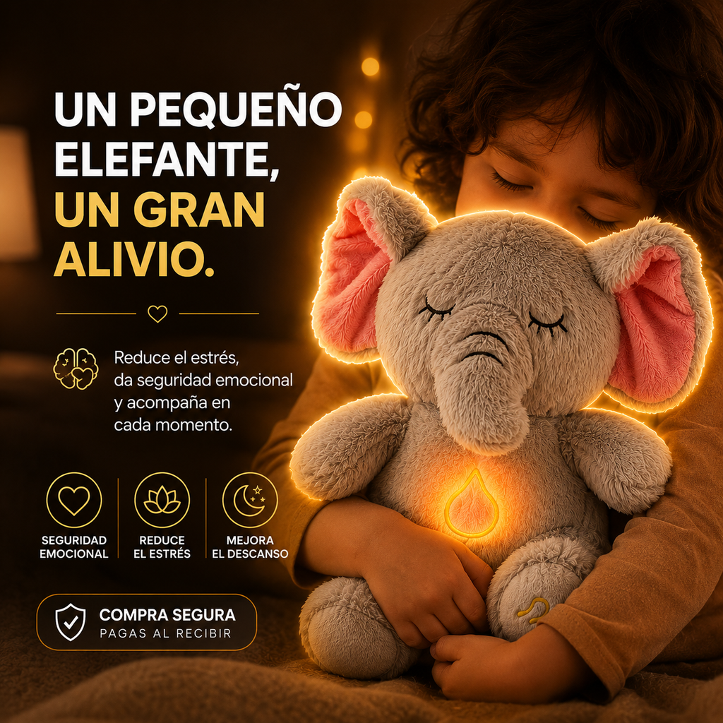 🐘✨ Peluche Elefante con Respiración y Sonido, Antiansiedad 💖🌙