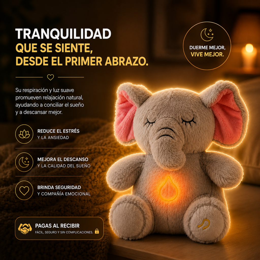 🐘✨ Peluche Elefante con Respiración y Sonido, Antiansiedad 💖🌙