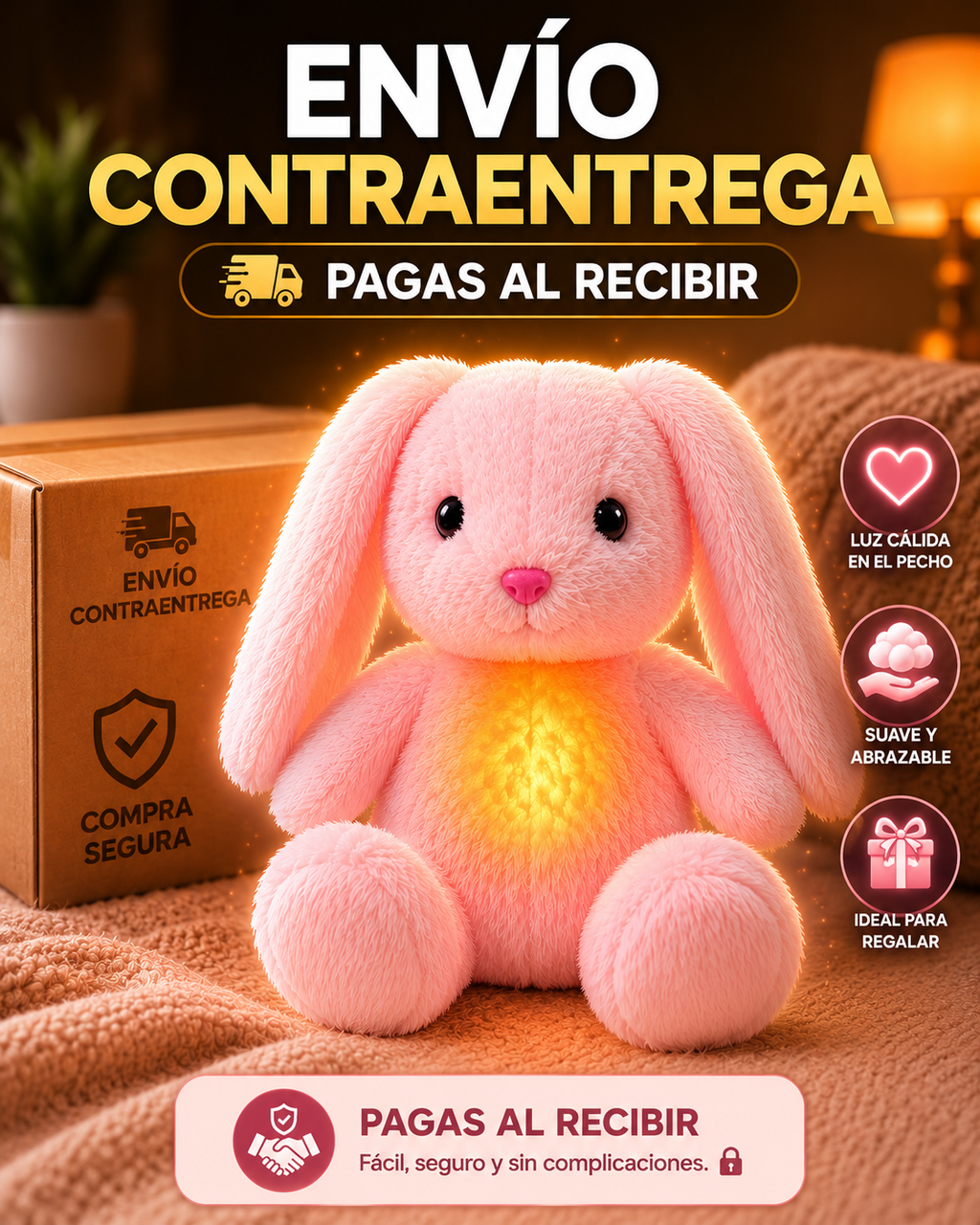 🐰✨ Peluche Conejo Que Respira, Antiansiedad y Relajante 💖🌙