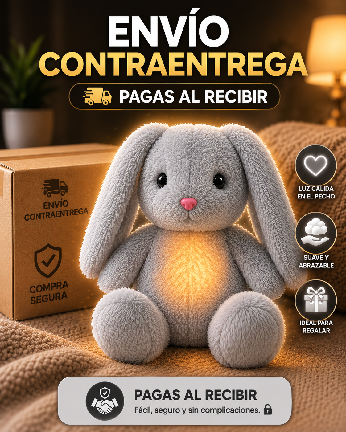 🐰✨ Peluche Conejo Que Respira, Antiansiedad y Relajante 💖🌙