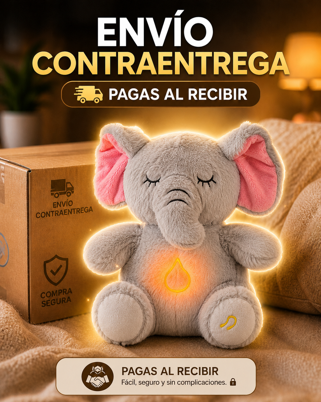 🐘✨ Peluche Elefante con Respiración y Sonido, Antiansiedad 💖🌙