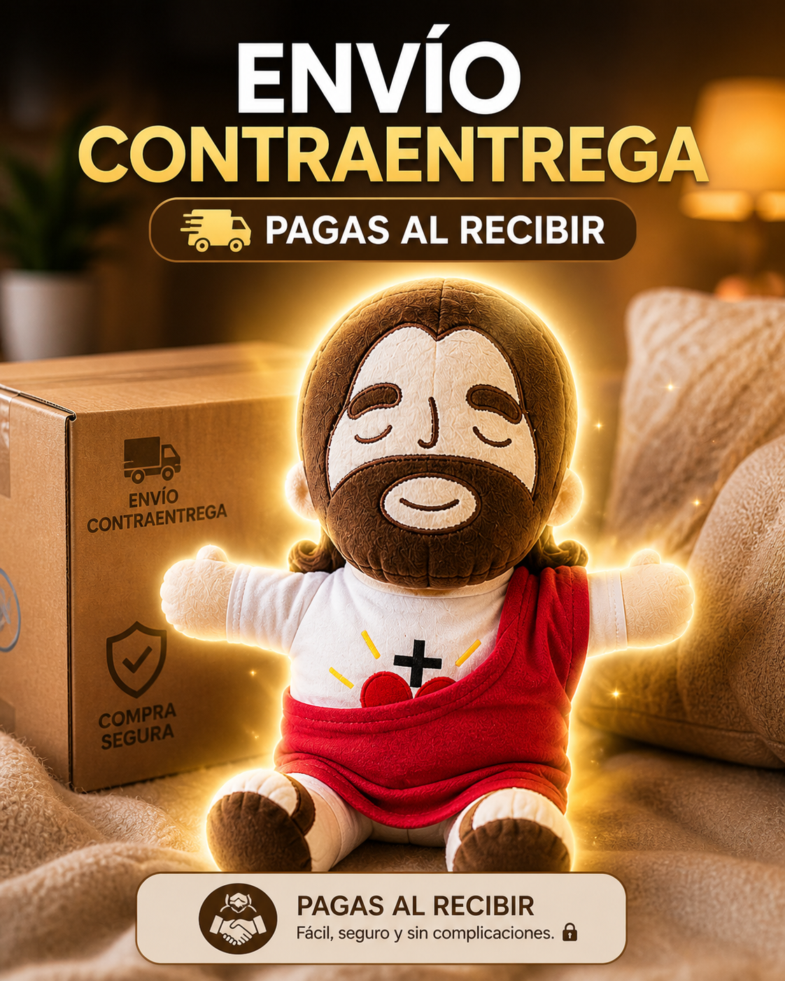 ✨ Peluche de Jesús con Respiración y Sonido, Antiansiedad 🙏💛