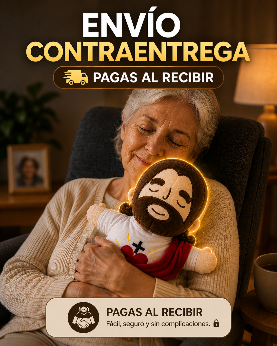 ✨ Peluche de Jesús con Respiración y Sonido, Antiansiedad 🙏💛